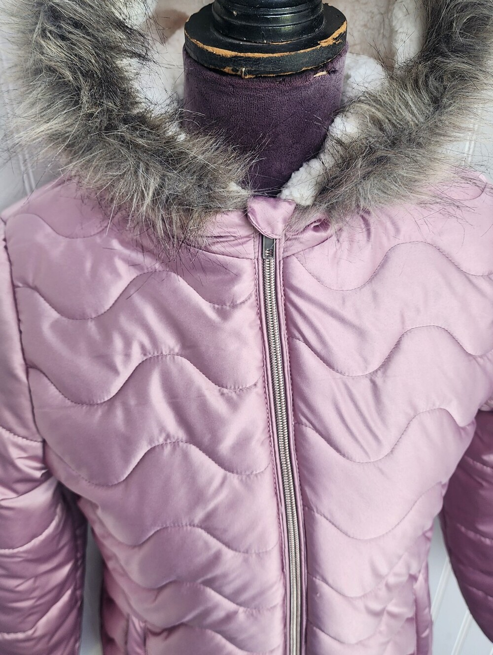 Rothschild Youth Girls Satin Quilted Faux Fur Puffer Jacket Full Zip Sz XL (16) - Picture 3 of 16